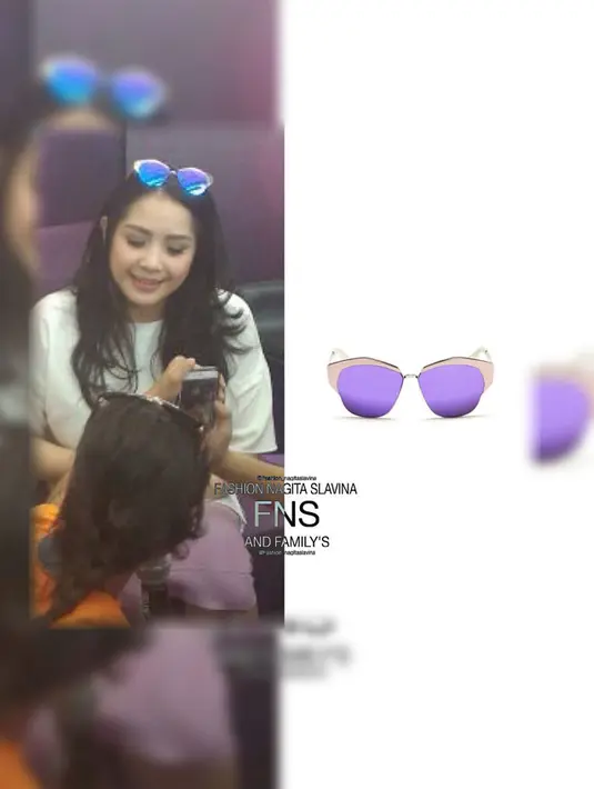 Nagita Slavina terlihat mengenakan kacamata merek Dior. Kacamata seri mirrored contrast metal angled cat eye itu berharga Rp 7,4 juta. (Foto: instagram.com/fashion_nagitaslavina)