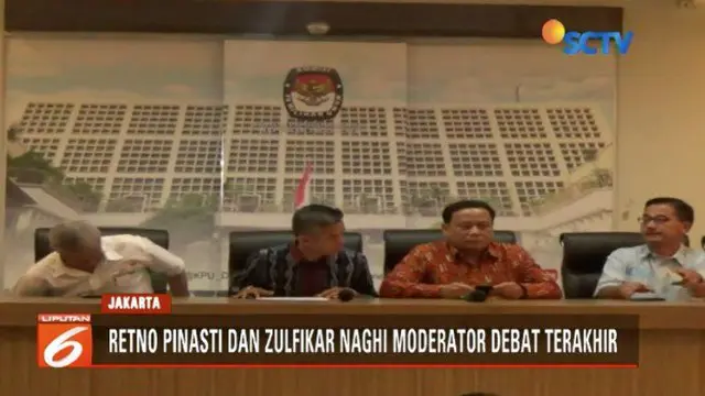Berdasarkan musyawarah TKN dan PBN yang disaksikan KPU dan Bawaslu, Retno Pinasti dan Zulfikar Naghi akan jadi moderator Debat ke-4 Pilpres 2019.