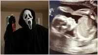 Ibu bayi itu tercengang melihat kehadiran tampilan topeng yang terkenal melalui tayangan horor ketika sedang melakukan pemindaian USG. (Sumber Daily Mail)
