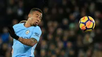 Pemain Manchester City asal Brasil, Gabriel Jesus berada pada urutan ketiga deretan top scorer sementara The Citizens, Jesus telah mengoleksi total 10 gol untuk timnya. (AFP/Lindsey Parnaby)