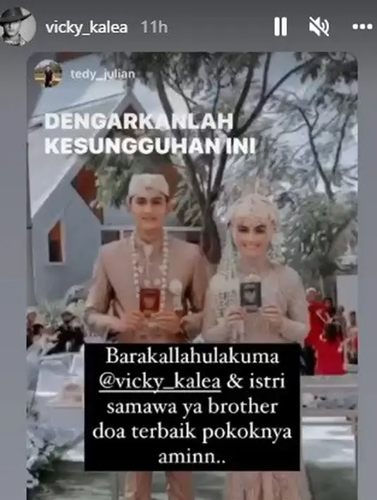 Vicky Kalea menikah dengan Alliza Putri (Foto: Instagram @vicky_kalea @tedy_julian)