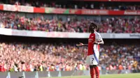 Selebrasi Bukayo Saka saat Arsenal melawan Wolverhampton di Liga Inggris 2024/2025 (AFP)