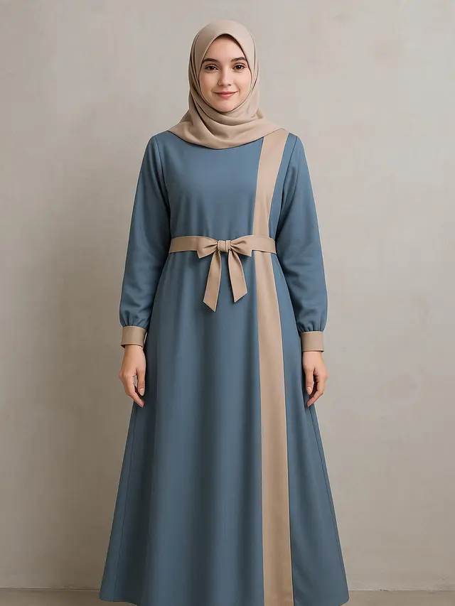 Inspirasi Model Gamis Syari A-Line Kombinasi Polos Terbaru