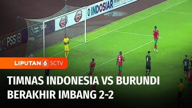 Laga ke-2 timnas sepak bola Indonesia melawan Burundi di Stadion Patriot Candrabhaga, Bekasi, Jawa Barat, berakhir imbang 2-2. Hasil ini membuat timnas Indonesia tak terkalahkan dalam dua laga persahabatan melawan Burundi.