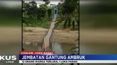 Dari penuturan petugas BPBD Cianjur, ambruknya jembatan ini akibat putusnya kawat baja atau sling jembatan.
