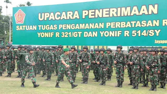 Upacara penerimaan pasukan pengamanan infrastruktur.