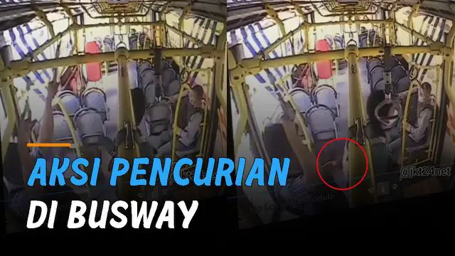 Terekam kamera cctv sebuah busway. seorang pria nekat mencuri dompet penumpang busway yang hendak turun.