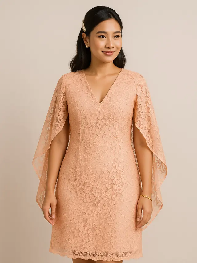 Dress Peach Brokat V-Neck (Foto: ChatGPT)