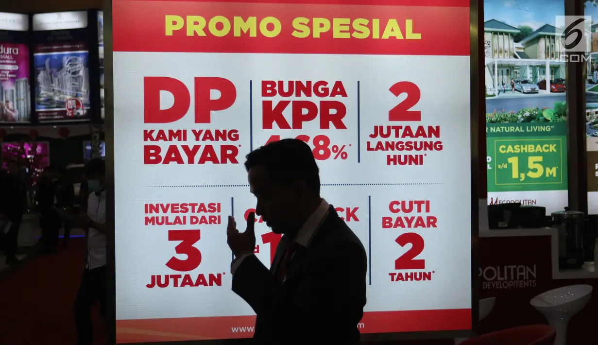 Promosi menarik dari pameran Indonesia Property Expo (IPEX) 2018 di Jakarta Convention Centre (JCC), Jakarta, Sabtu (3/3). BTN juga menyediakan fasilitas uang muka ringan mulai dari 5 persen untuk KPR dan KPA Nonsubsidi. (Liputan6.com/Angga Yuniar)