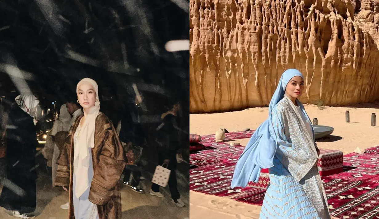 Bunga Citra Lestari dan Titi Kamal sama-sama akhiri ibadah Umroh dengan liburan. Di tengah hamparan padang pasir, keduanya bergaya dengan arabian look yang terlihat modis. Siapa yang paling kece? [@itsmebcl @titi_kamall]