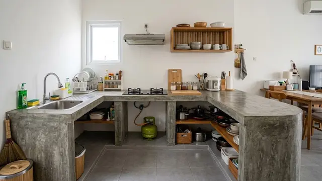 9 Desain Dapur dengan Meja Cor Berbentuk U untuk Rumah Tanpa Kitchen Set