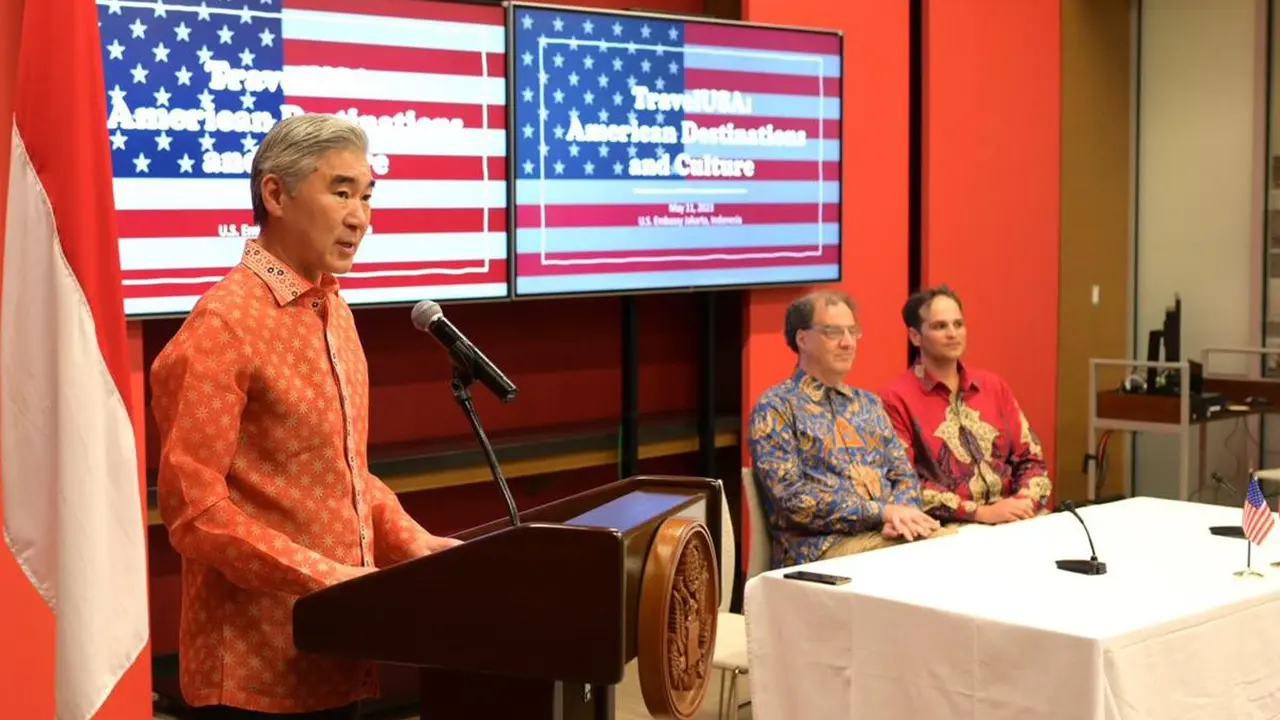 Dubes Sung Y. Kim dalam acara peluncuran program “TravelUSA: American Destinations and Culture” yang akan berlangsung selama setahun.