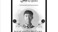 Sebuah flyer yang mengabarkan Dimas Aditya Pratama, siswa SMP korban perundungan di Cilacap, meninggal dunia, beredar di media sosial. (Liputan6.com/ Dok Ist)