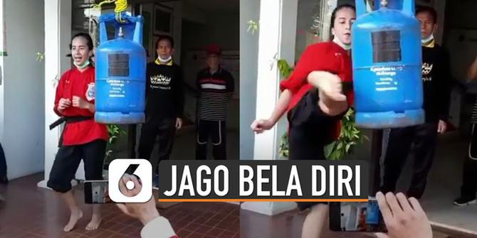 VIDEO: Aksi Perempuan Cantik Latihan Bela Diri dengan Tendang Tabung Gas
