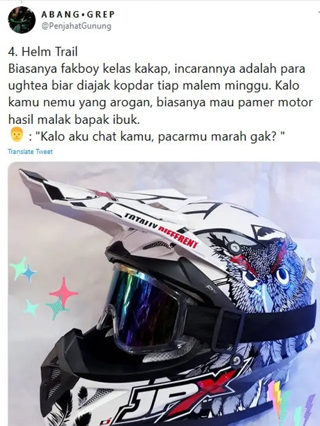 tipe cowok berdasarkan helmnya