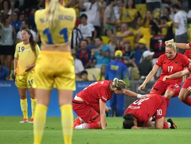 Timnas sepak bola putri Jerman meraih kemenangan 2-1 atas Swedia pada partai final Olimpiade Rio 2016 di Stadion Maracana, Sabtu (20/8/2016) dini hari WIB. (AFP/LuisAcosta)