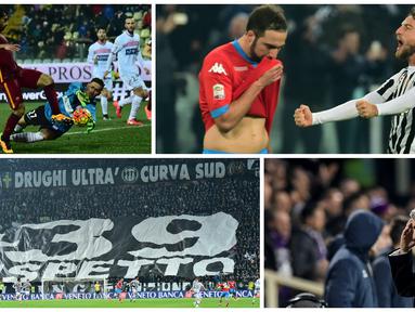 Inilah 10 foto terbaik Serie A Italia pekan ke-25. Beberapa partai menarik menghiasi pertandingan minggu ini diantaranya Juventus melawan Napoli dan Fiorentina yang menjamu Inter Milan. (AFP)