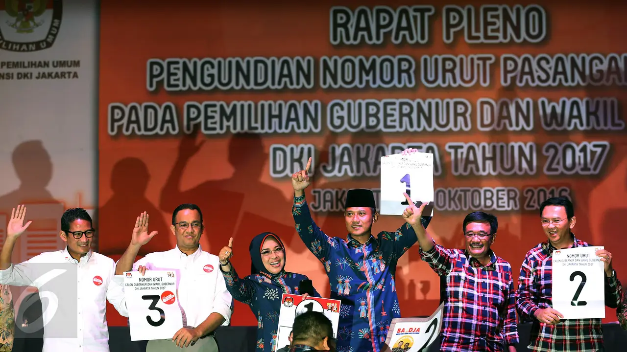 20161025 Ini Nomor Urut Pasangan Cagub dan Cawagub DKI Jakarta yang Siap Bertarung di Pilkada 