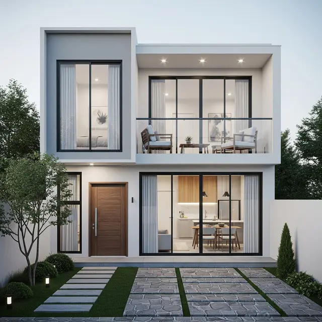Rumah Tipe 45 Gaya Modern 2 Lantai dengan Balkon