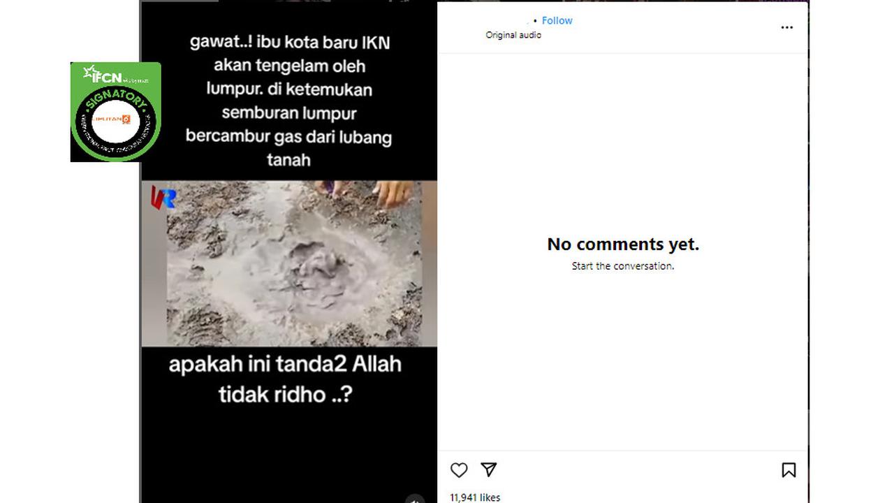 Tangkapan layarklaim IKN akan tenggelam ditemukan semburan lumpur bercampur gas.