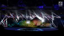Suasana Upacara Pembukaan Asian Games ke-18 Tahun 2018, di Stadion Utama Gelora Bung Karno, Senayan, Jakarta, Sabtu (18/8). Berbagai ornamen yang mencirikan flora Nusantara terpampang di panggung opening ceremony Asian Games. (Liputan6.com/ Fery Pradolo)