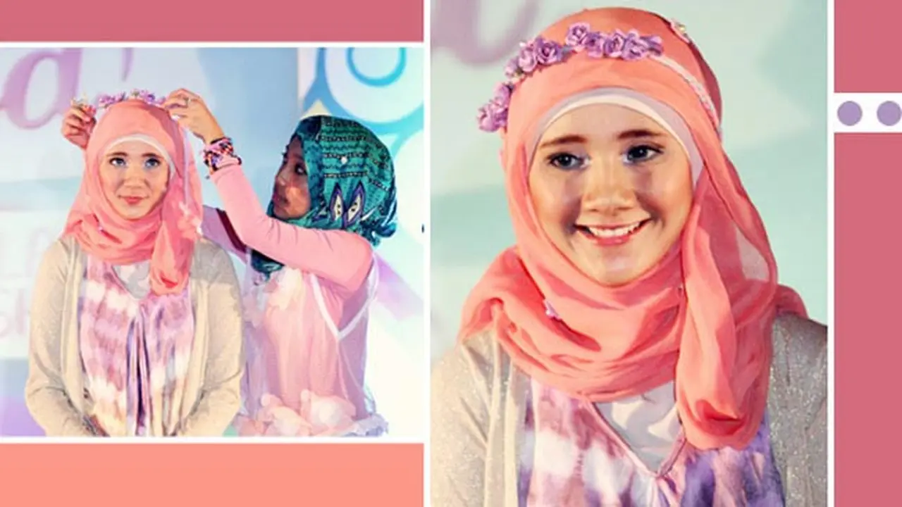 Gaya Hijab Cantik Dengan Bando Bunga