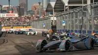 Suasana balap Formula E 2018/19 putaran 12 yang digelar di Brooklyn Street Circuit, AS, Sabtu (13/7)(AFP/David Dee Delgado)