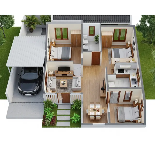 Desain Rumah Sederhana 3 Kamar Ukuran 8x10