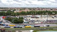 Suasana udara sirkuit Autodromo Enzo e Dino Ferrari, Kamis (18/5/2023) setelah banjir bandang melanda kota Emilia Romagna beberapa hari kemarin. (AFP/Stringer)