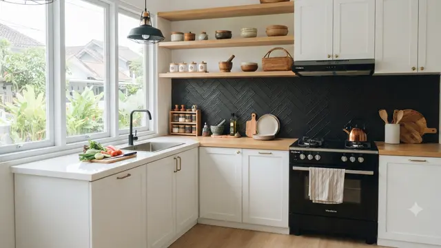 Warna backsplash yang cocok untuk dapur Scandinavian hadirkan suasana baru saat memasak model hitam