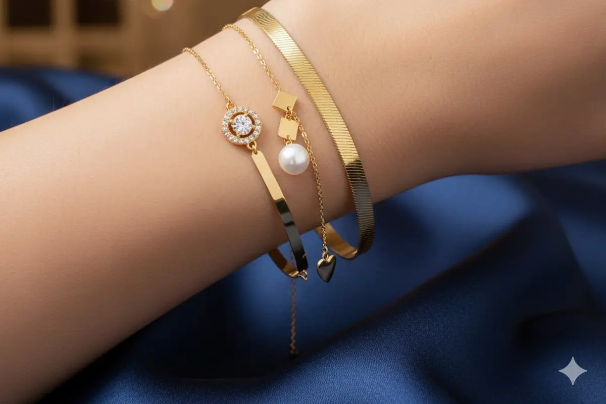 Gelang Emas Kombinasi Tali Ular dan Pasir Cocok untuk Gaya Layering