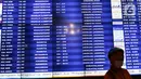 Calon penumpang melihat layar informasi di Terminal 3 Ultimate Bandara Soekarno Hatta, Tangerang, Rabu (11/3/2020). Penyebaran virus corona (COVID-19) mengakibatkan 1.835 penerbangan tujuan internasional dibatalkan dalam Februari dan Maret 2020. (Liputan6.com/Johan Tallo)