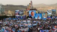 Ketegangan dengan Houthi meningkat setelah partai Saleh mengadakan rapat umum di Sanaa pada bulan Agustus 2017. (AFP)