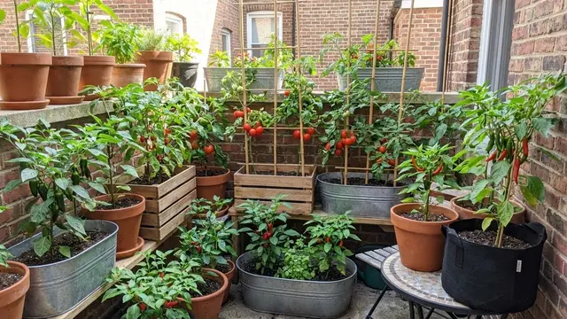 Ilustrasi Berkebun Tomat dan Cabai dalam Wadah (Container Gardening)