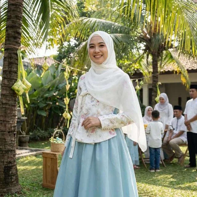Hanbok Brokat Kombinasi Polos (Foto: AI)