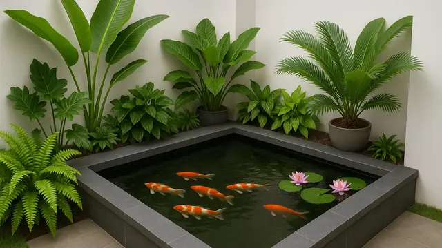 Gambar Kolam Ikan di Sudut Rumah Minimalis