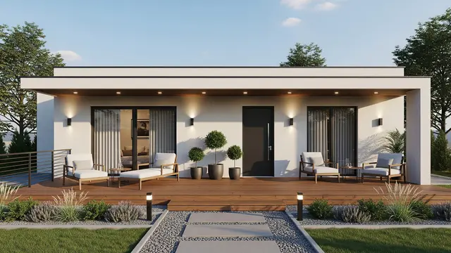 Rumah 1 Lantai dengan Tempat Santai Depan Rumah