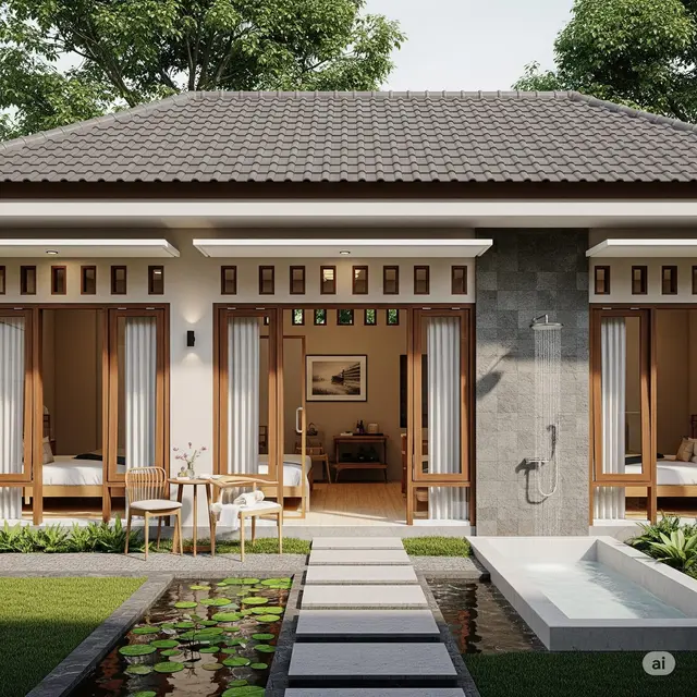 Model Rumah Sederhana Masa Tua yang Nyaman Rumah dengan Terapi Air. Foto: Gemini
