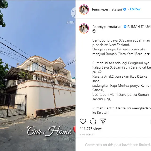 Femmy Permatasari jual rumahnya dan berencana pindah ke Selandia Baru
