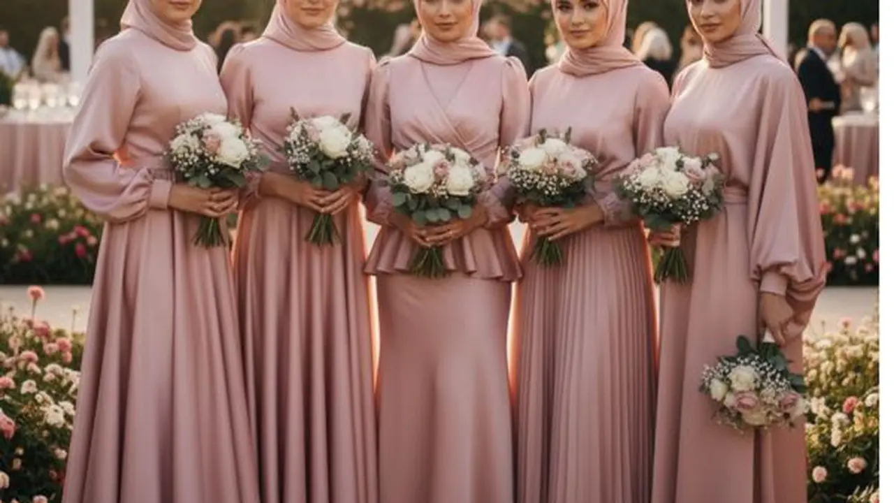 Ilustrasi  Baju Bridesmaid Satin Polos Hijab (Sumber: Gemini AI)