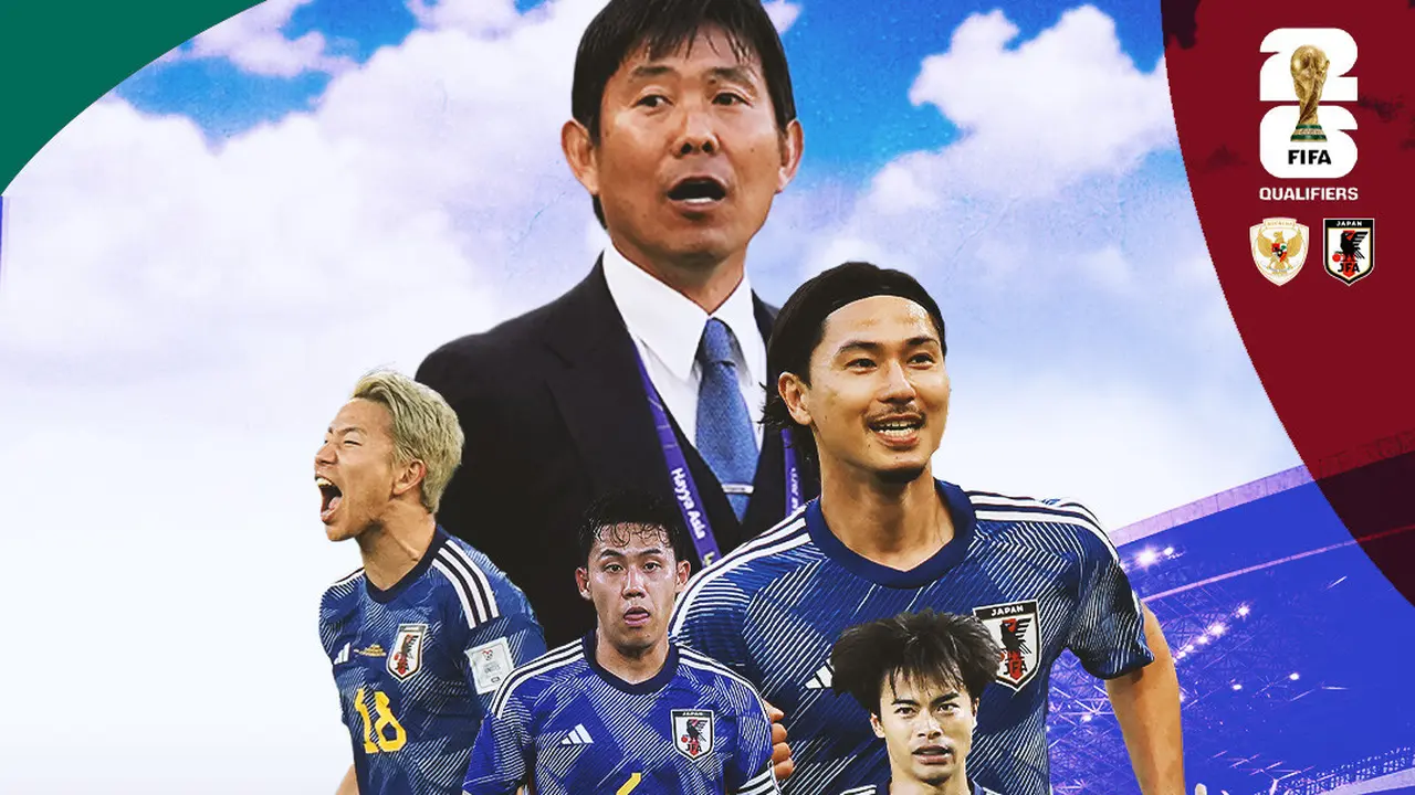 Kualifikasi Piala Dunia 2026 Zona Asia - Ilustrasi Pelatih Haijme Moriyasu dengan pemain Timnas Jepang