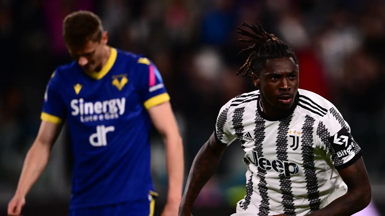 Penyerang Juventus Moise Kean merayakan gol ke gawang Verona di lanjutan Liga Italia