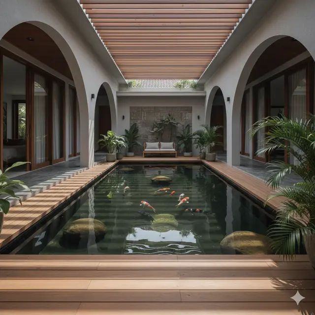 Model Teras Rumah Dekat Kolam Ikan