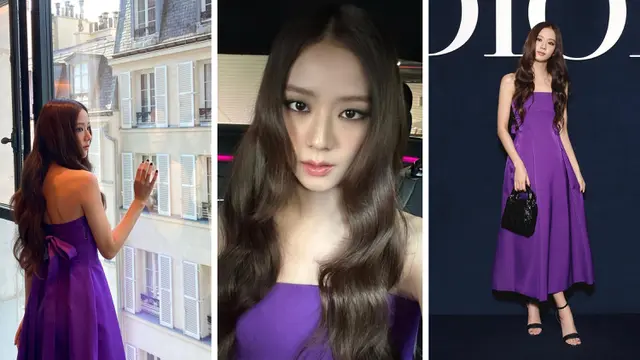 Cantiknya Jisoo Blackpink dalam Balutan Gaun Ungu di Paris Fashion Week 2023