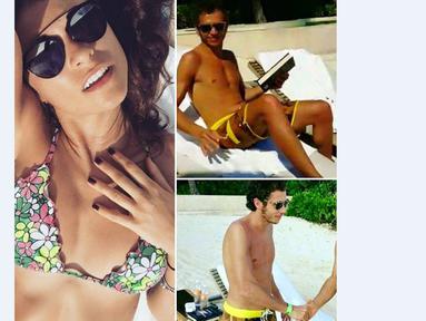 Pebalap MotoGP asal Italia, Valentino Rossi, berlibur bersama sang kekasih, Linda Morselli, di salah satu pantai di Meksiko. (Facebook)