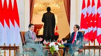 Presiden Joko Widodo atau Jokowi melakukan pertemuan bilateral dengan Perdana Menteri (PM) Kanada Justin Trudeau, di Istana Merdeka, Jakarta, Selasa, 5 September 2023.