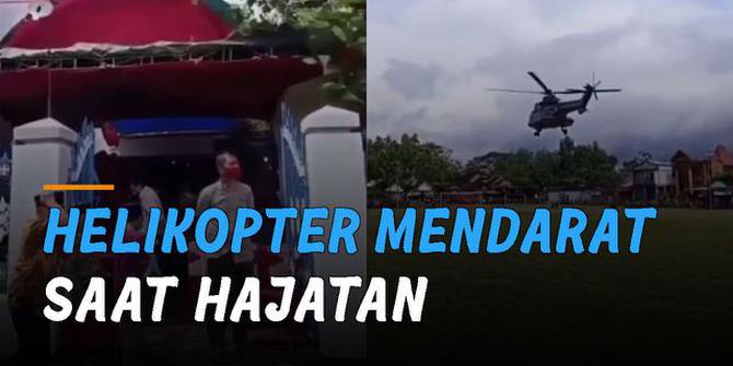 VIDEO: Momen Langka, Helikopter Mendarat Saat Hajatan Sedang Berlangsung