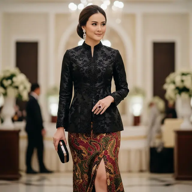 Model Atasan Brokat Hitam Bawahan Batik Terbaru