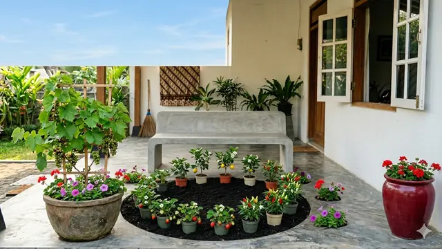 Inspirasi Kebun Buah Berbunga di Teras