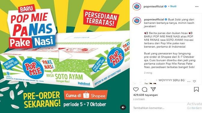 Gambar Tangkapan Layar Produk Pop Mie Pake Nasi (sumber: Instagram @popmieofficial)